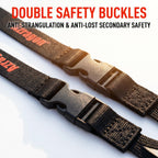 Close-up of Azragon™ action camera neck lanyard featuring double safety buckles for anti-strangulation and anti-lost secondary safety protection.