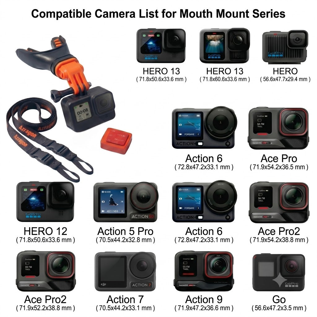 Bite Mouth Mount Kit with Neck Lanyard&Floaty for GoPro 13/12/11/10/9/8/7/6/5 Insta360 & DJI| Surfing Diving